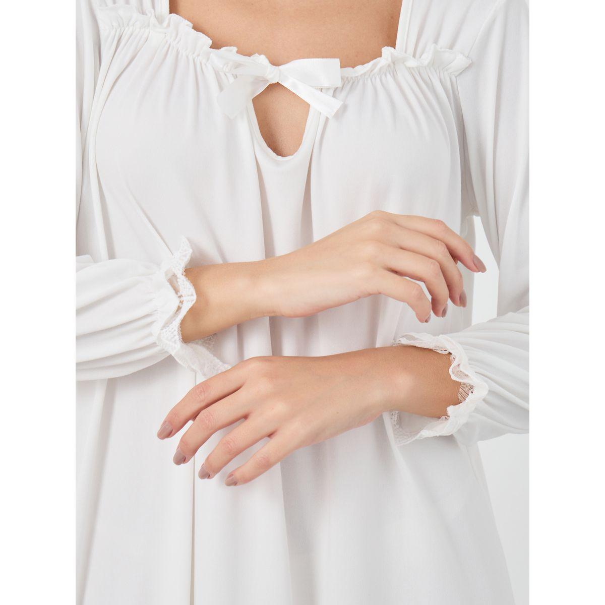 Styli Solid Lace Trim Long Sleeve Nightdress-women-clothing-nightwear-nighties-image-3