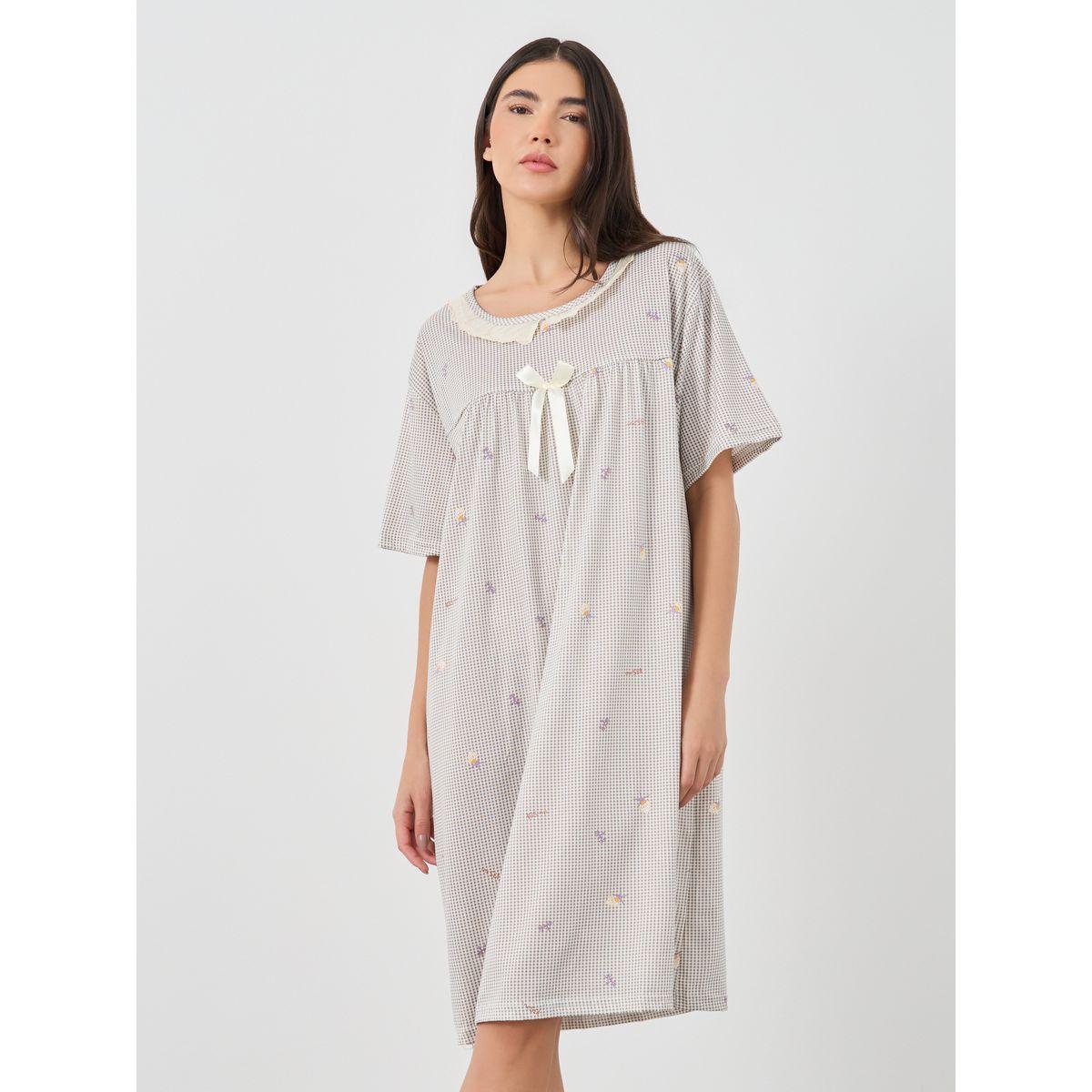 Styli All-Over Print Lace Detail Nightdress-women-clothing-nightwear-nighties-image-2