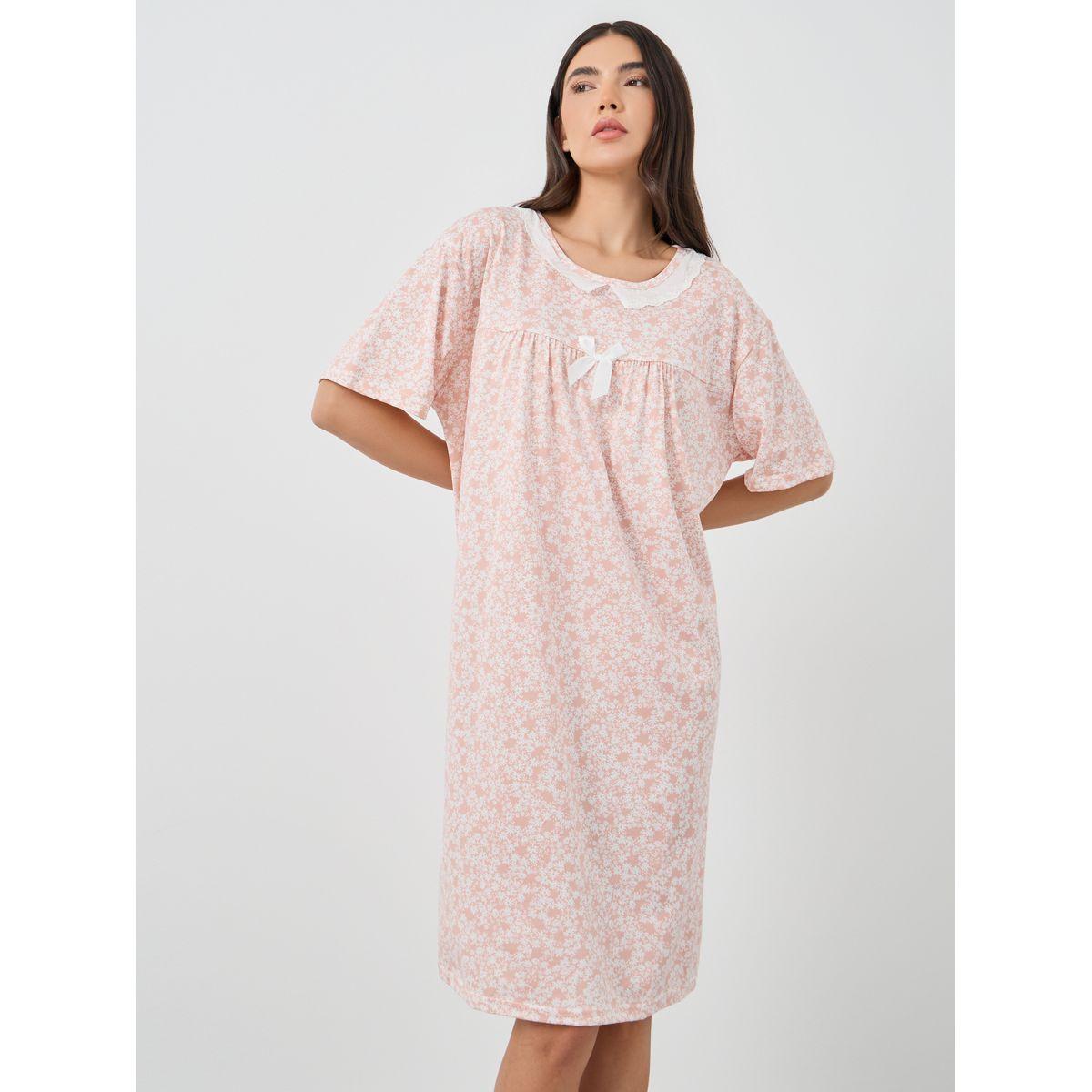 قميص نوم بطبعة زهور صغيرة وأكمام قصيرة-women-clothing-nightwear-nighties-image-1