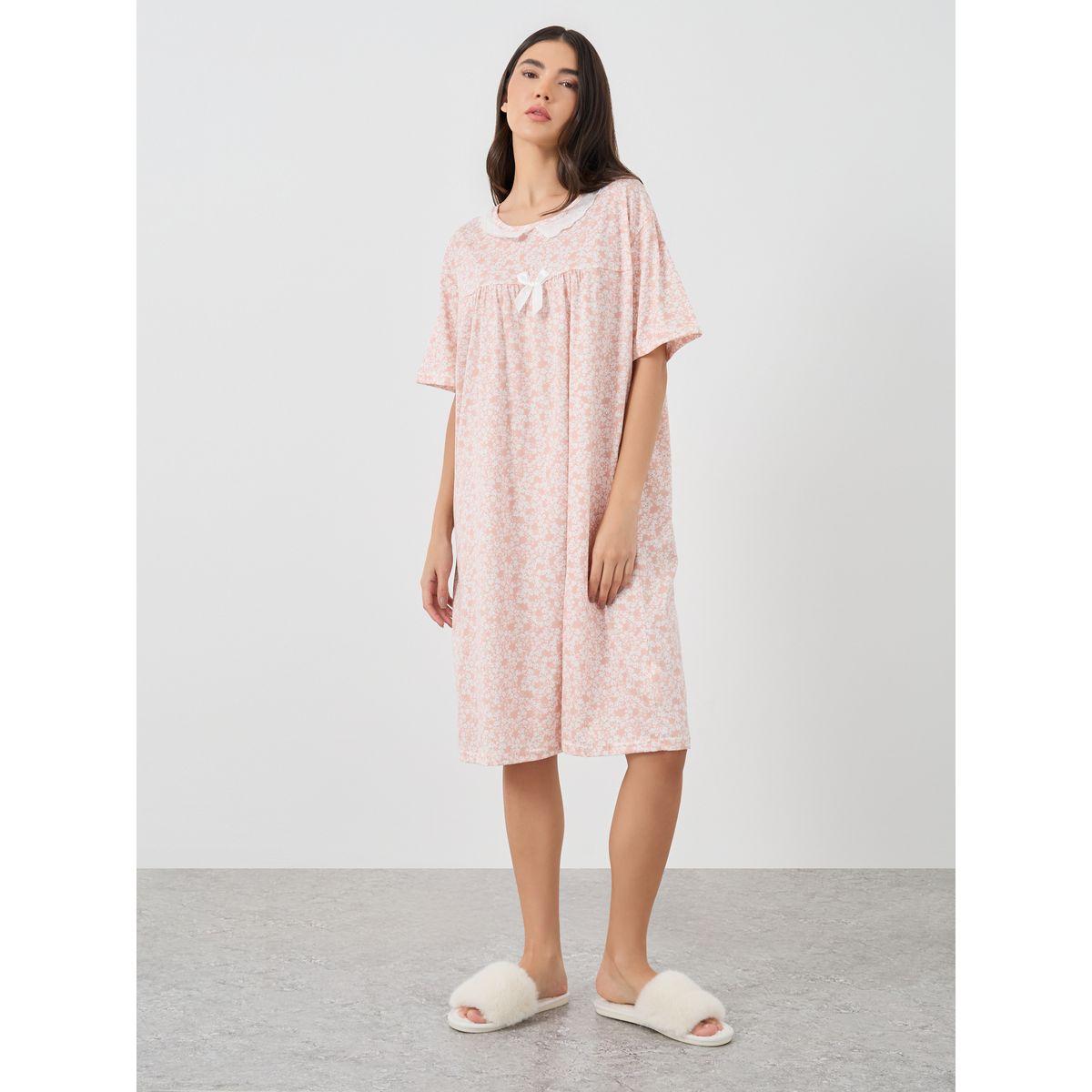Styli Ditsy Floral Print Short Sleeve Nightdress-women-clothing-nightwear-nighties-image-2