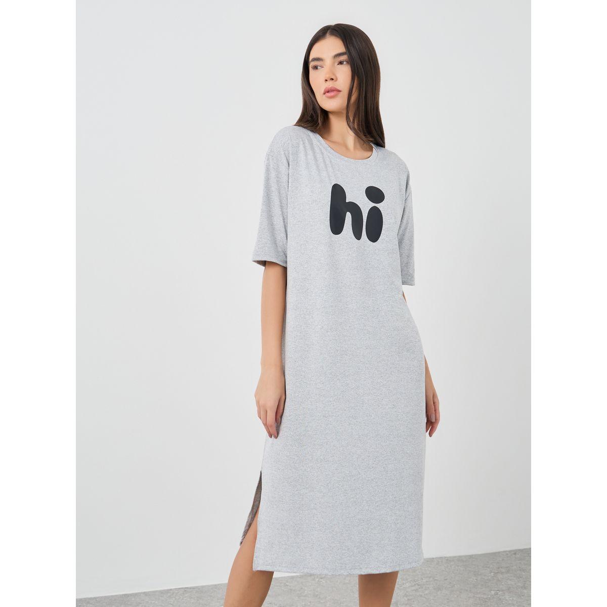Styli Graphic Print Short Sleeve Side Slit Nightdress-women-clothing-nightwear-nighties-image-1