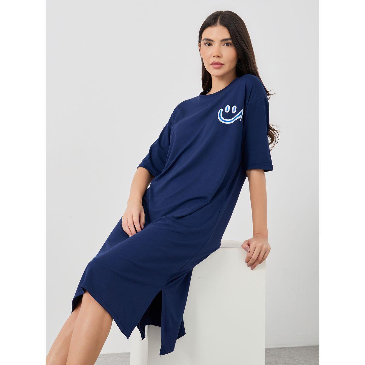 Styli Graphic Print Short Sleeve Side Slit Nightdress-women-clothing-nightwear-nighties-image-1