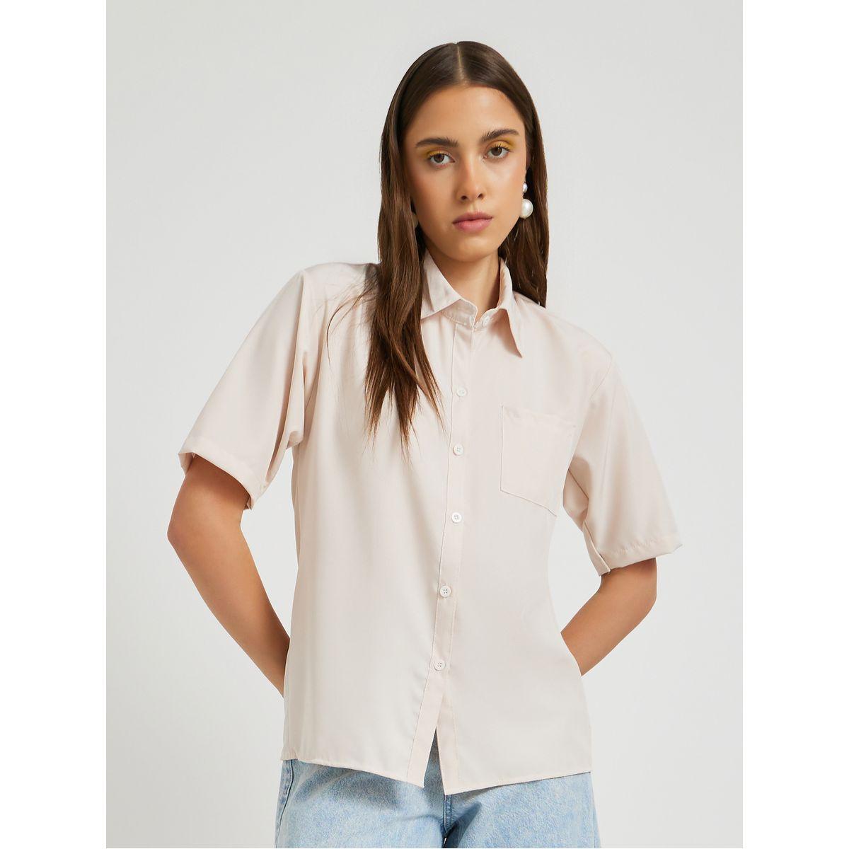 Styli Solid Pocket Detail Spread Collar Oversized Shirt-women-clothing-shirtsandblouses-shirts-image-1