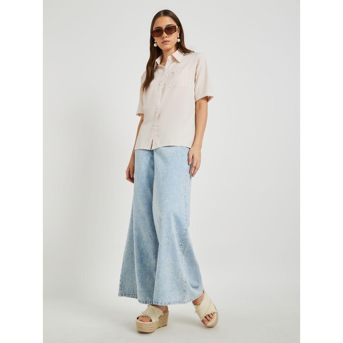 Styli Solid Pocket Detail Spread Collar Oversized Shirt-women-clothing-shirtsandblouses-shirts-image-2