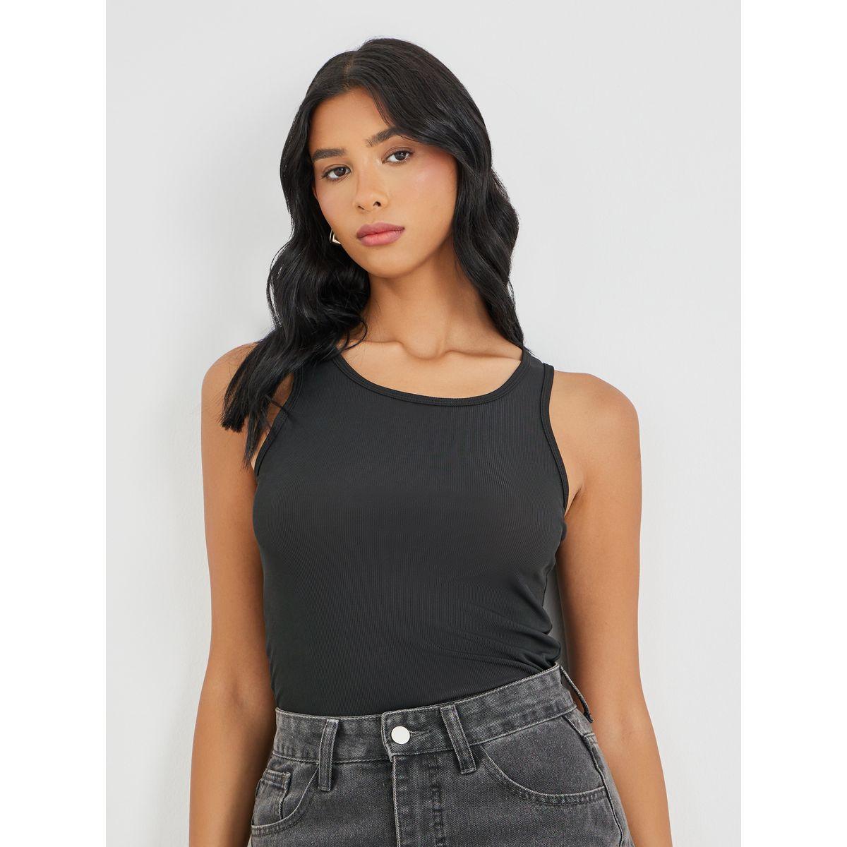 بلوزة كامي سادة بياقة دائرية-women-clothing-tshirts-image-1