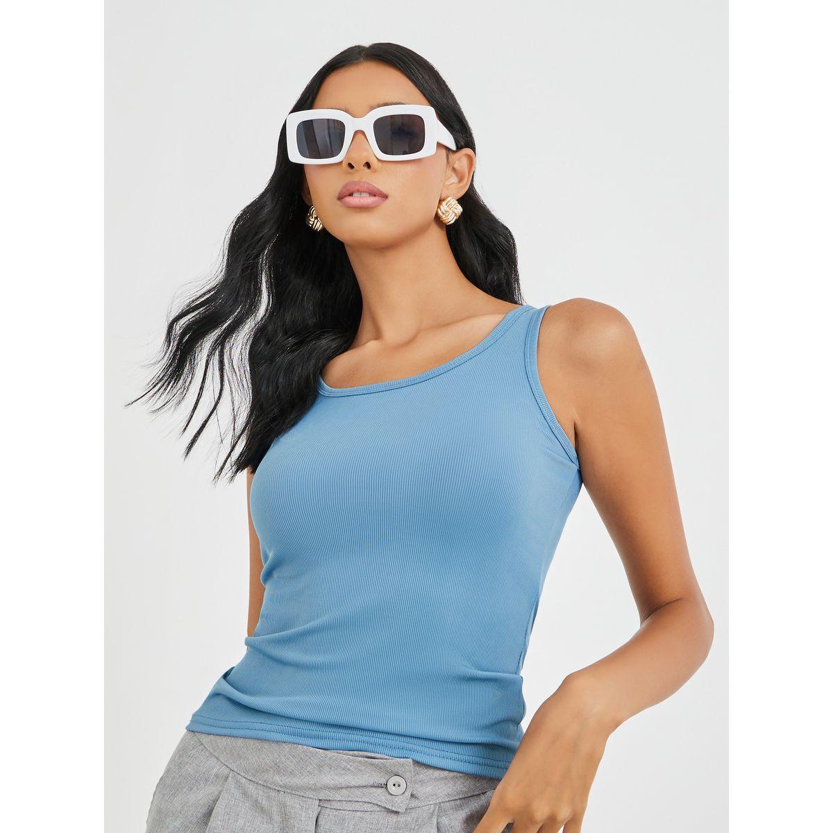 Styli Solid Ribbed Round Neck Cami Top-women-clothing-tshirts-image-1