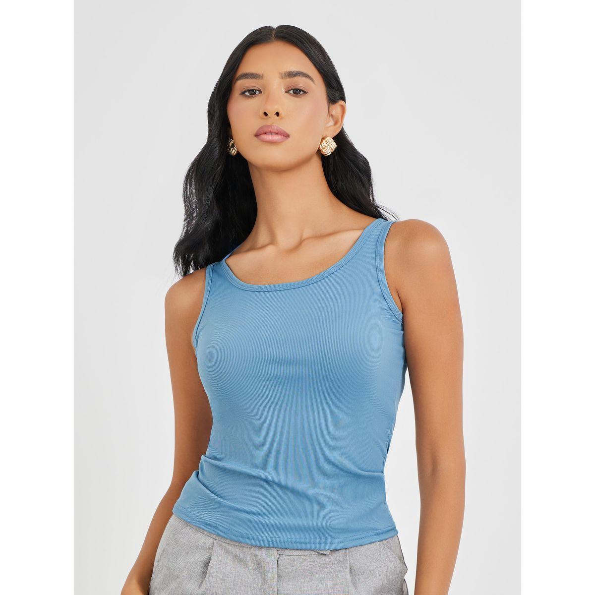 Styli Solid Ribbed Round Neck Cami Top-women-clothing-tshirts-image-3