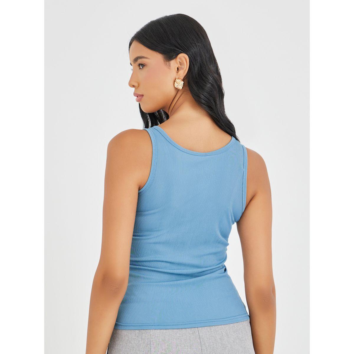 Styli Solid Ribbed Round Neck Cami Top-women-clothing-tshirts-image-5