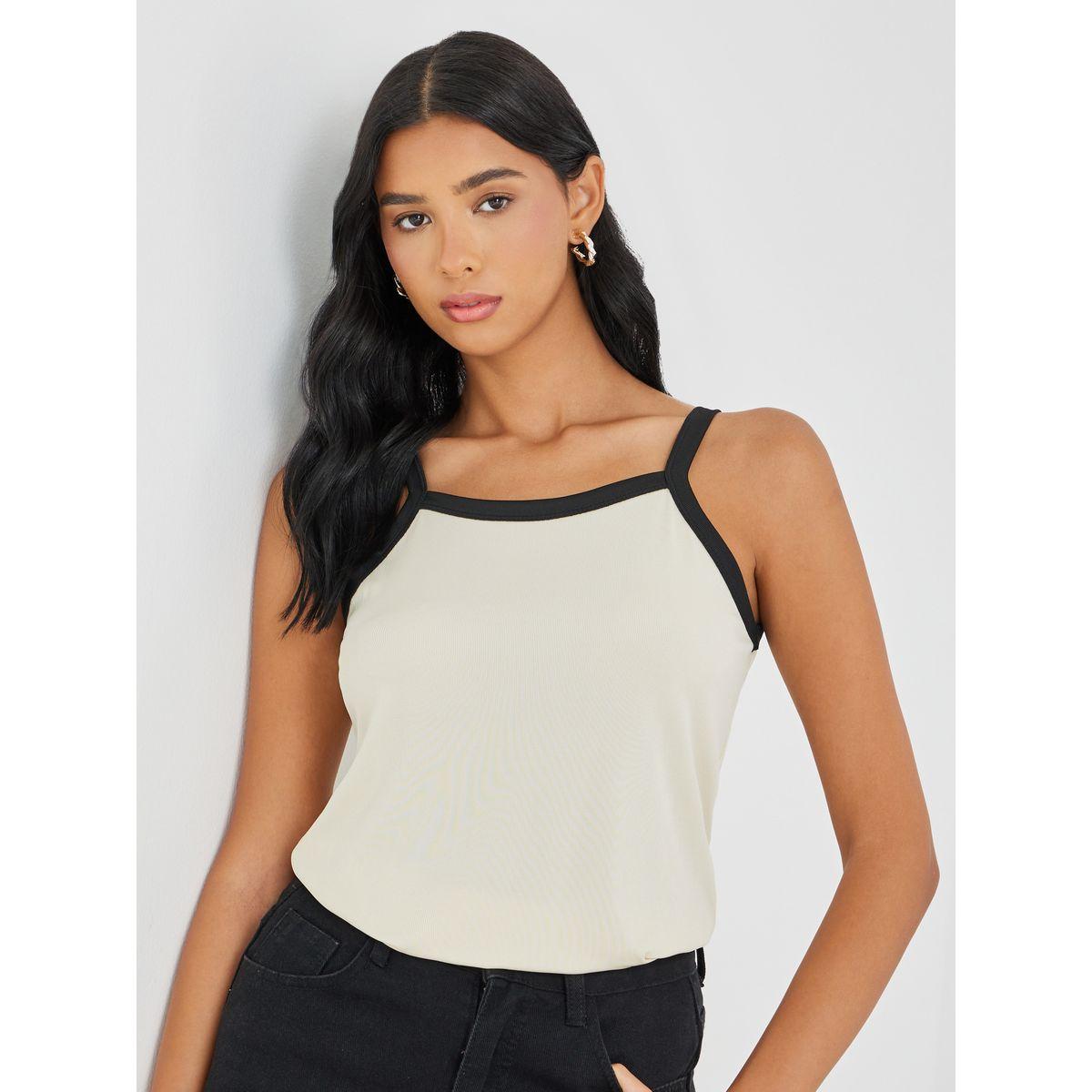Styli Contrast Trim Color Basic Cami-women-clothing-tshirts-image-1