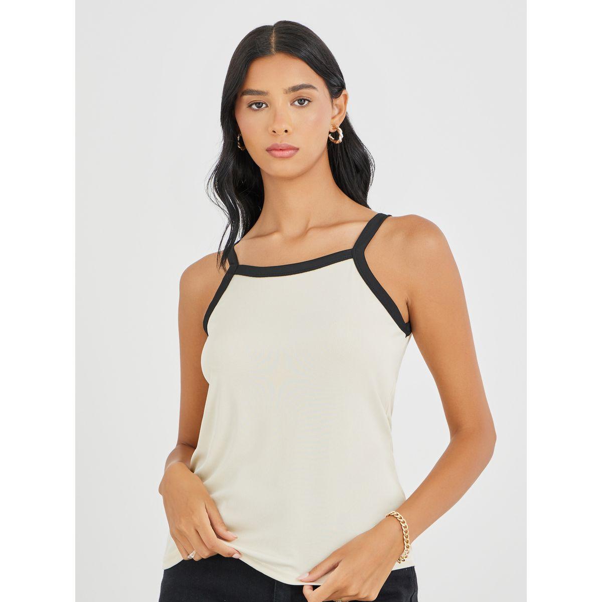 Styli Contrast Trim Color Basic Cami-women-clothing-tshirts-image-3