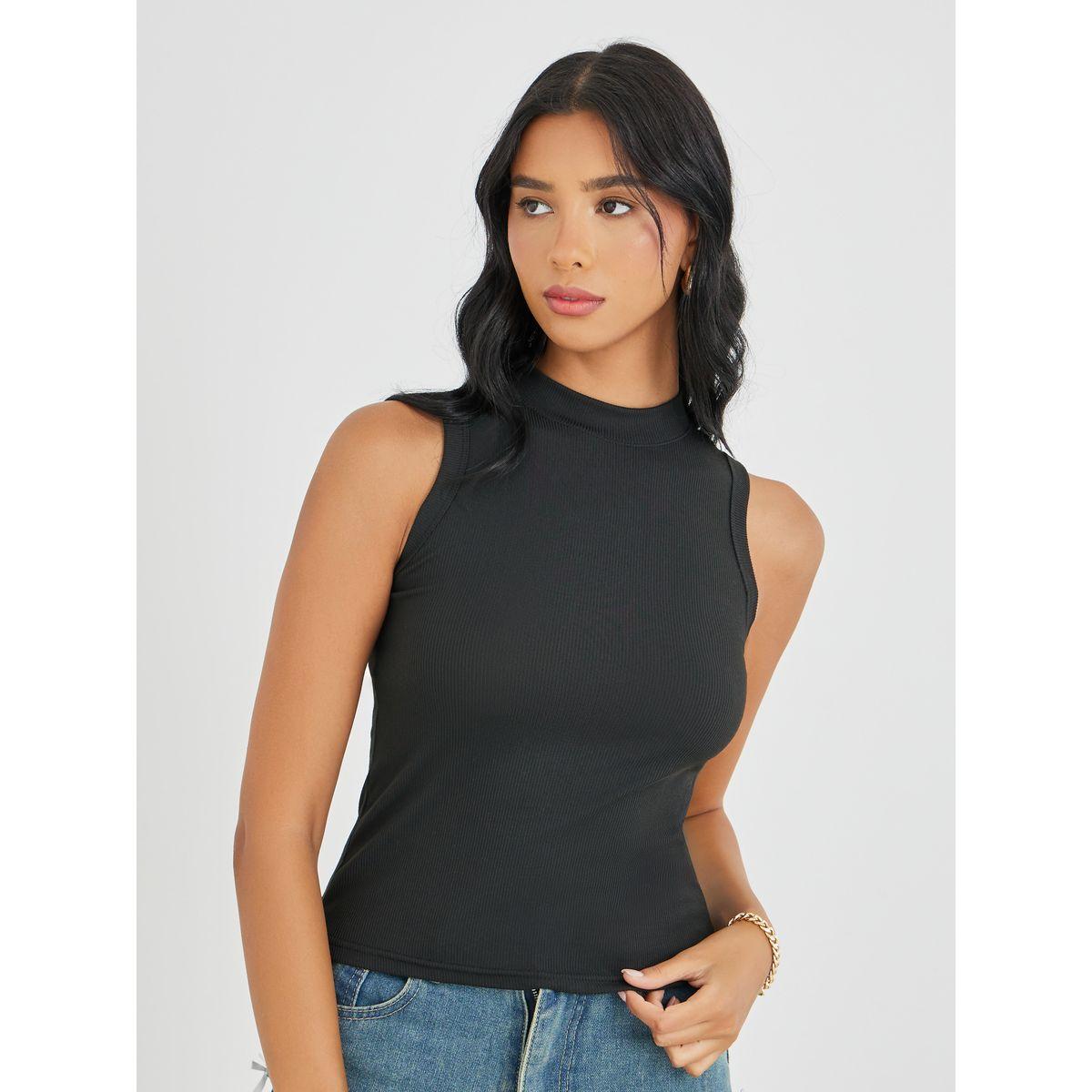 Styli Solid Ribbed High Neck Cami Top-women-clothing-tshirts-image-3