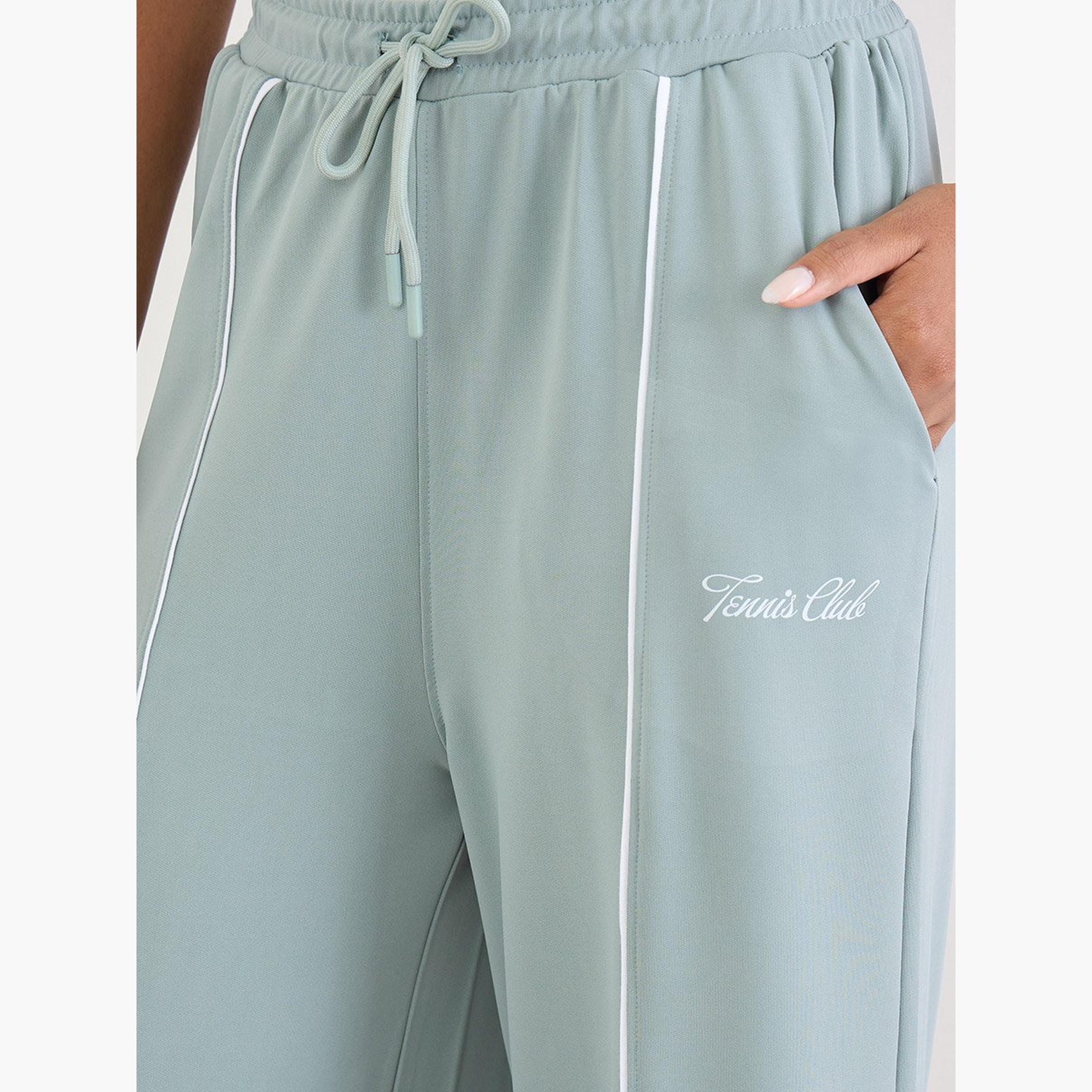 Styli Green Wide Leg Joggers with Piping Detail-women-clothing-bottoms-joggers-image-3