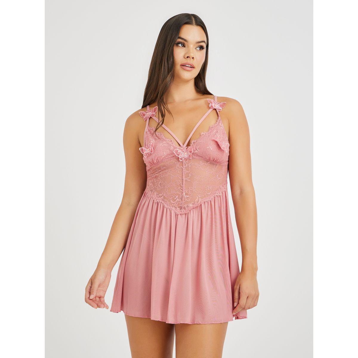 Styli Women's All Lace Cup Butterfly Decration Mesh Skirt Slip Babydoll-women-clothing-lingerie-babydollsandbodysuits-image-1