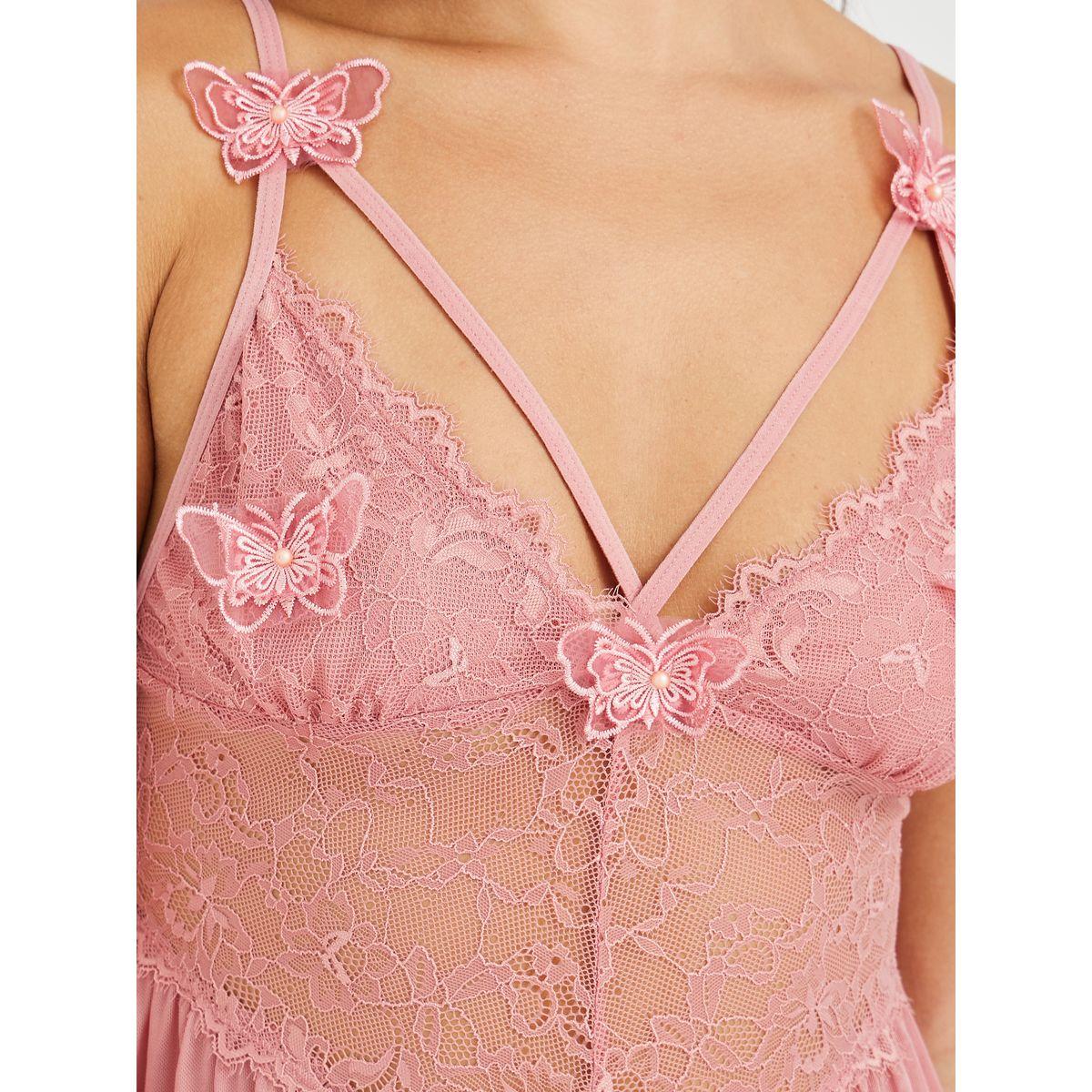 Styli Women's All Lace Cup Butterfly Decration Mesh Skirt Slip Babydoll-women-clothing-lingerie-babydollsandbodysuits-image-2