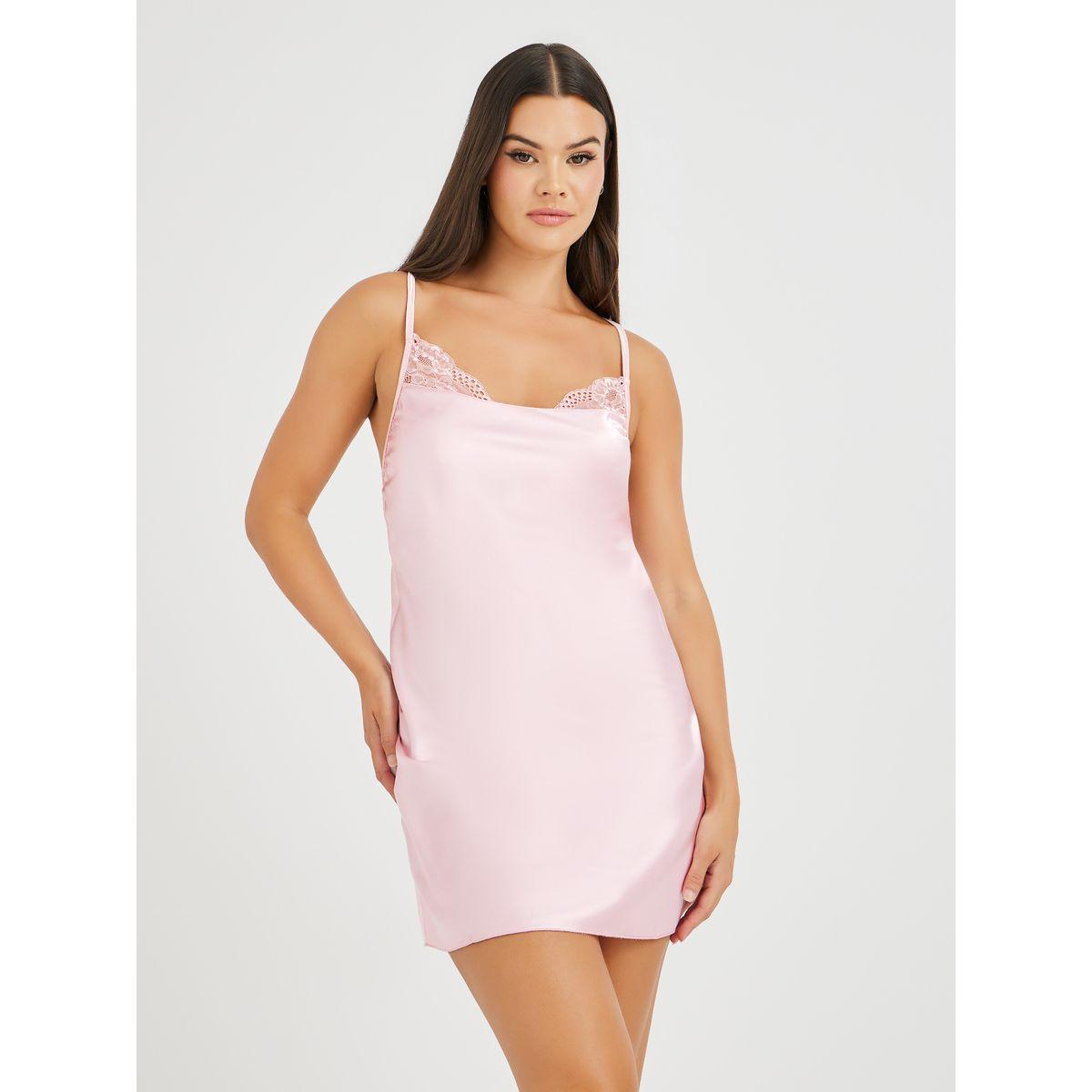 Styli Lace Splice Backless Satin Slip Dress-women-clothing-lingerie-babydollsandbodysuits-image-1