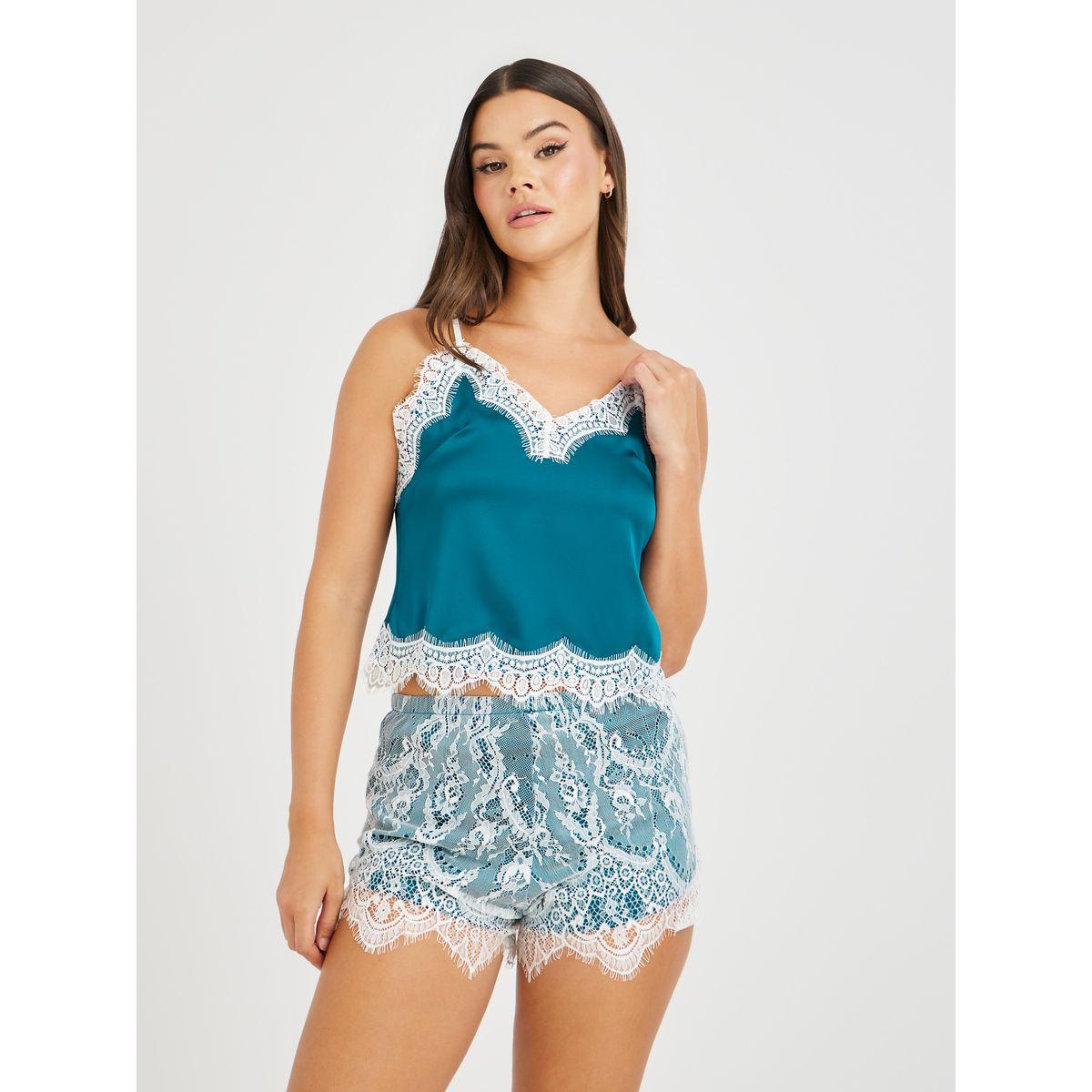 Styli Lace Trim Camisole and Lace Full Shorts Set-women-clothing-lingerie-lingeriesets-image-1