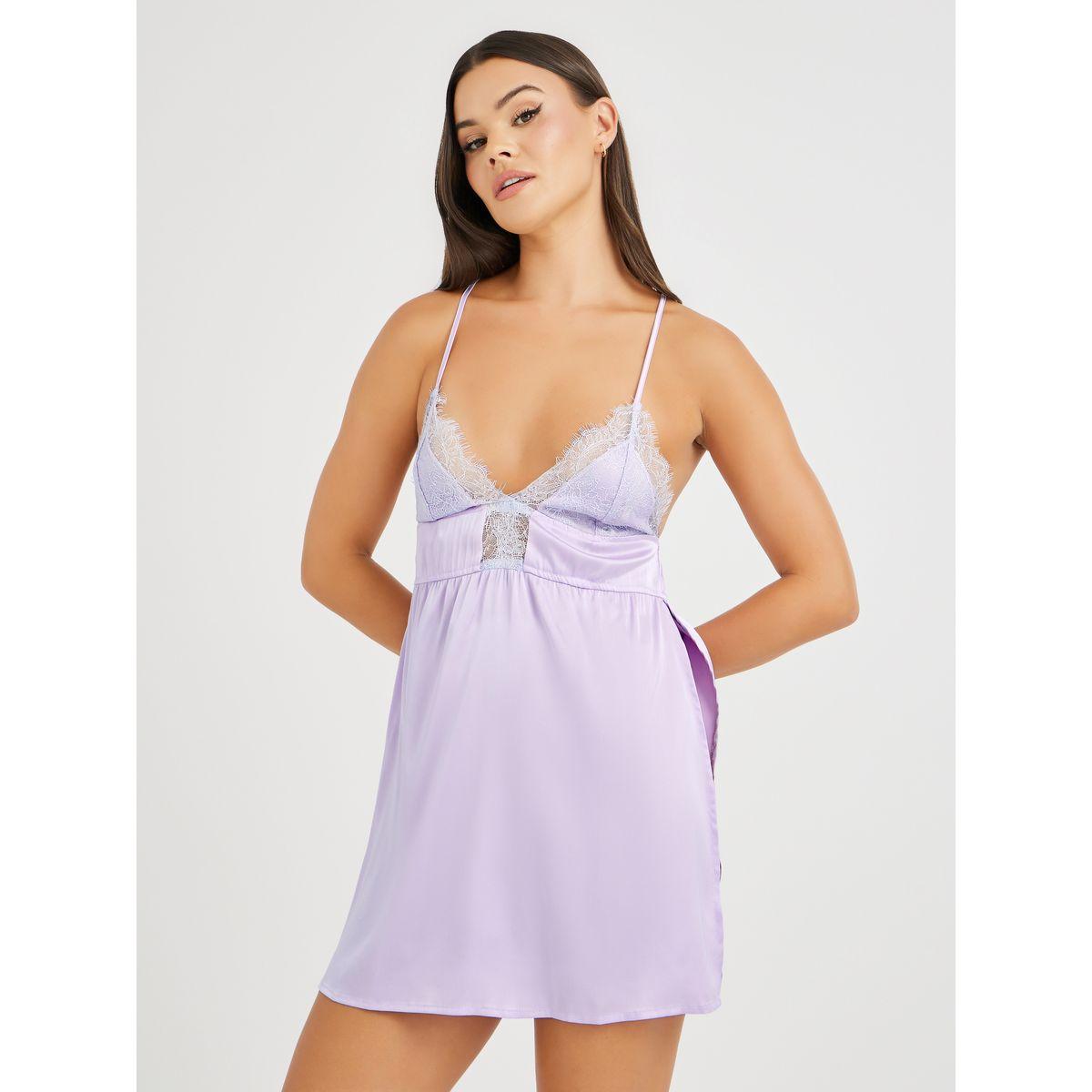 قميص نوم ساتان بتفاصيل دانتيل-women-clothing-lingerie-babydollsandbodysuits-image-1