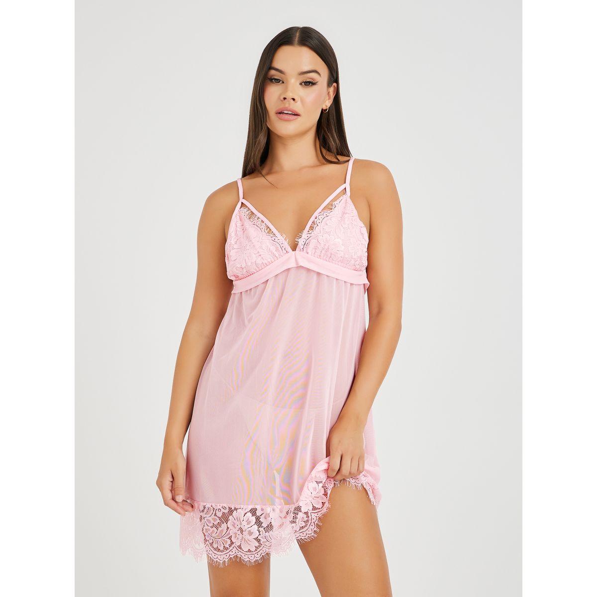 بيبي دول بتفاصيل شبكية ودانتيل-women-clothing-lingerie-babydollsandbodysuits-image-1
