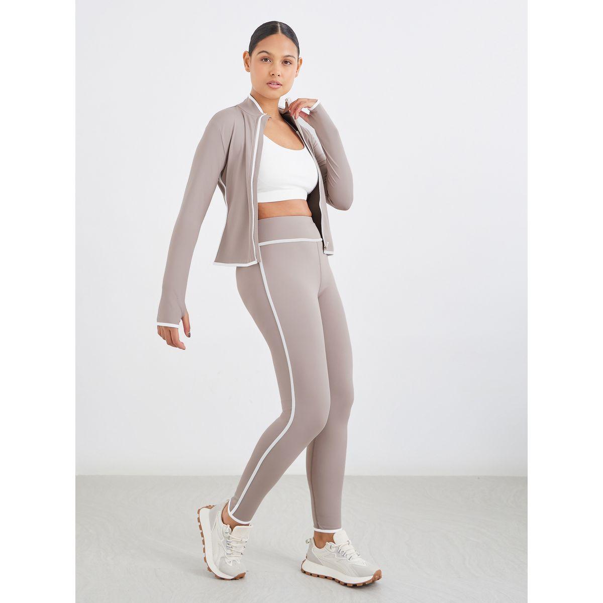 طقم من ليقنز وجاكيت بتفاصيل سحاب للإغلاق-women-clothing-sportswearandactivewear-trackpantsandtracksuits-image-1