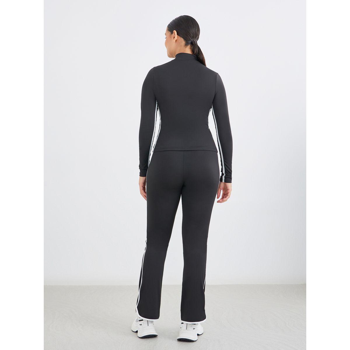 Styli Contrast Dual Striped Zip-Up Jacket and Flared Leggings Set-women-clothing-sportswearandactivewear-trackpantsandtracksuits-image-5