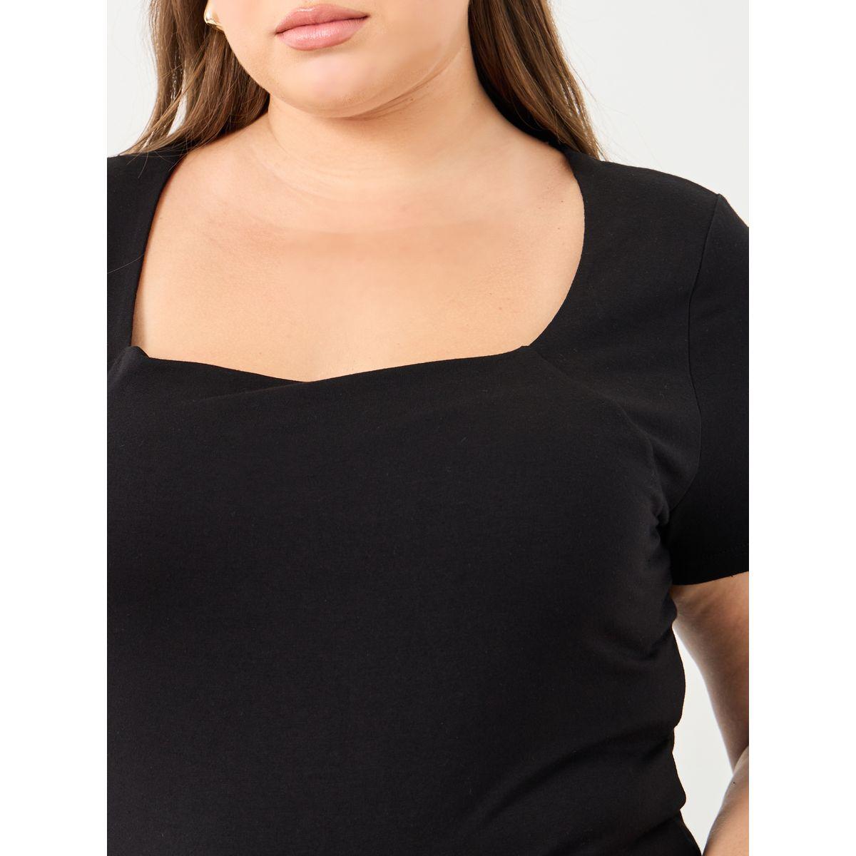 Styli Plus Black Fitted T-Shirt with Square Neck-women-clothing-tshirts-image-4
