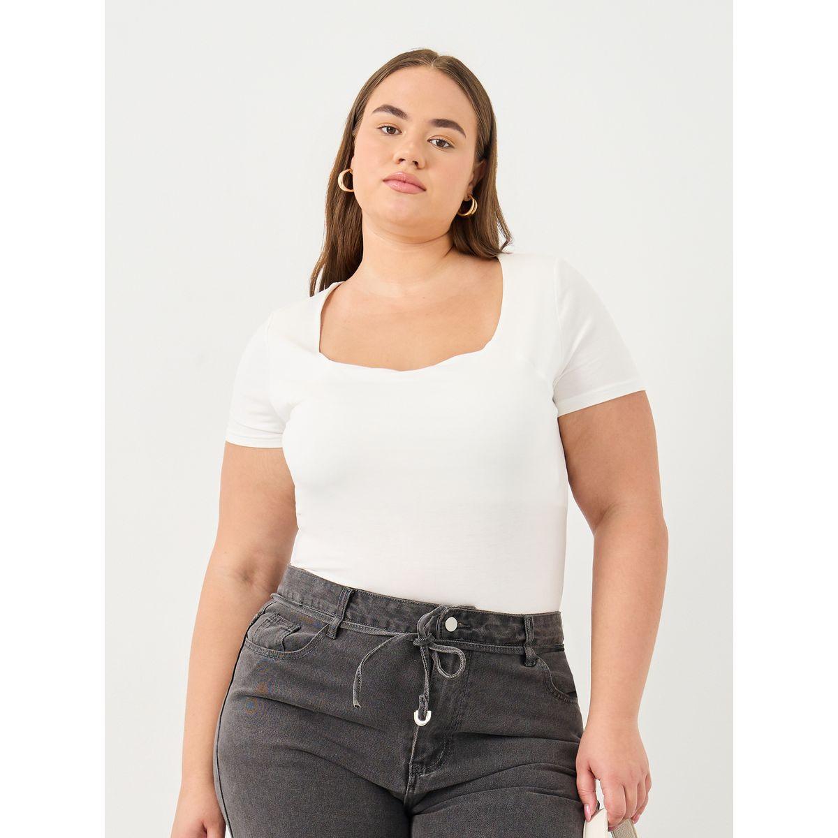 تيشيرت بمقاس كبير بياقة مربعة-women-clothing-tshirts-image-1