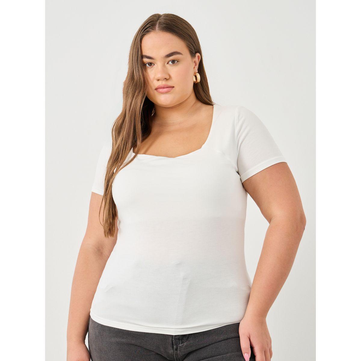 Styli Plus White Fitted T-Shirt with Square Neck-women-clothing-tshirts-image-2