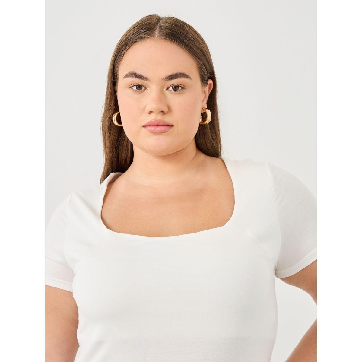 Styli Plus White Fitted T-Shirt with Square Neck-women-clothing-tshirts-image-4