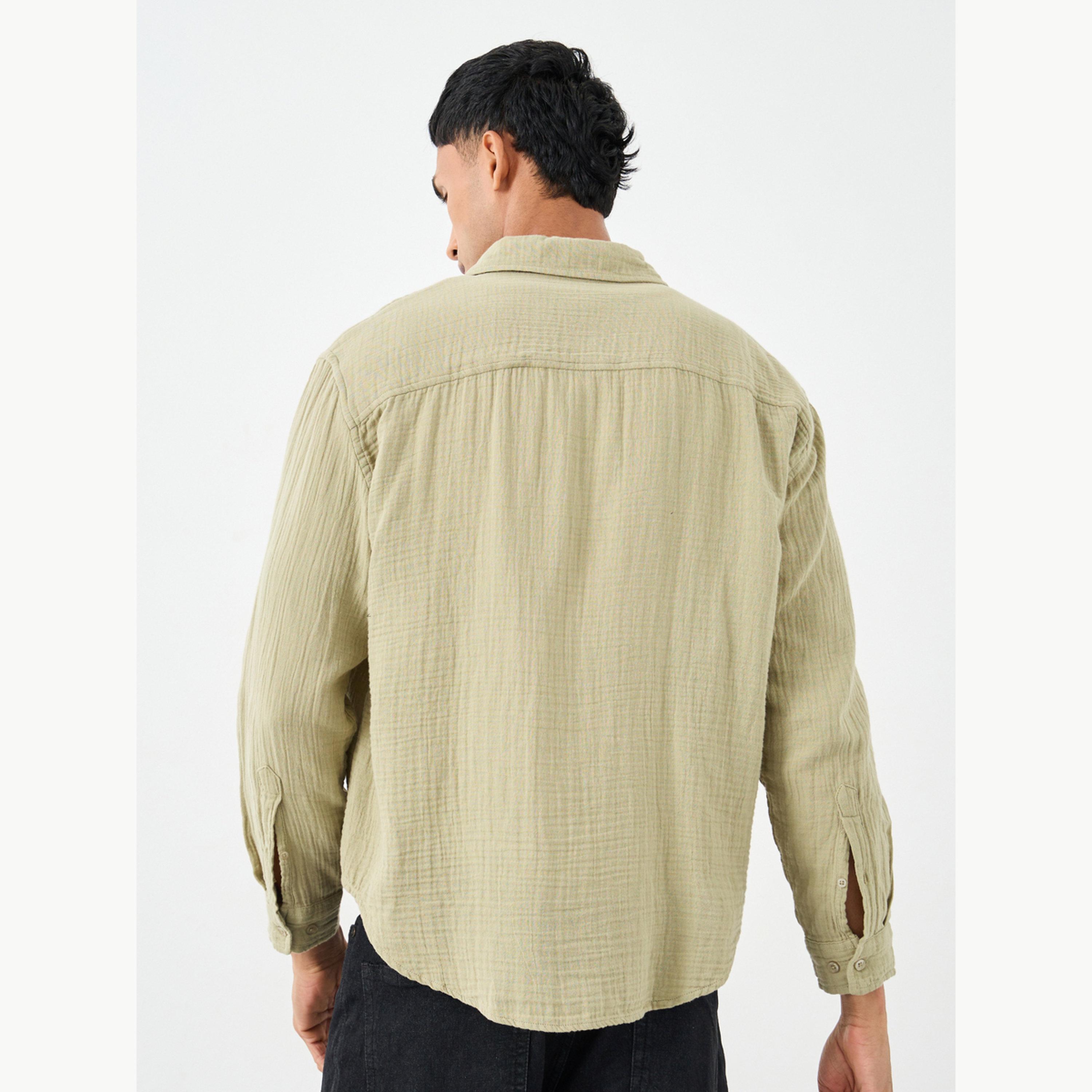Styli Men Green Textured Relaxed Fit Shirt-men-clothing-shirts-image-5
