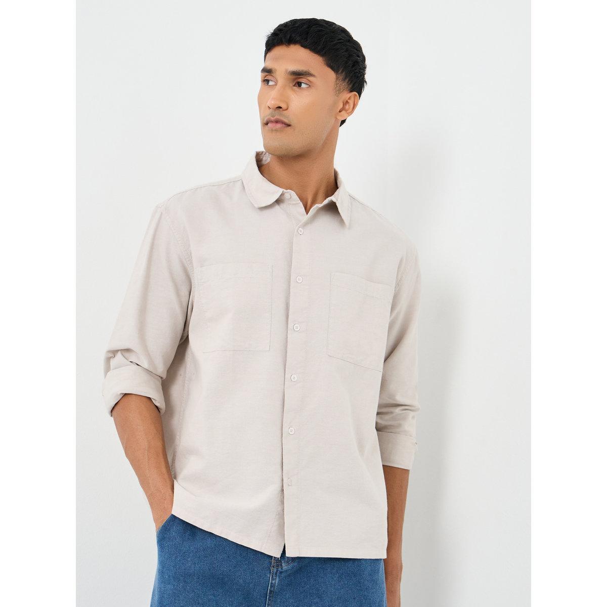 Styli Beige Relaxed Fit Shirt with Double Pocket-men-clothing-shirts-image-1