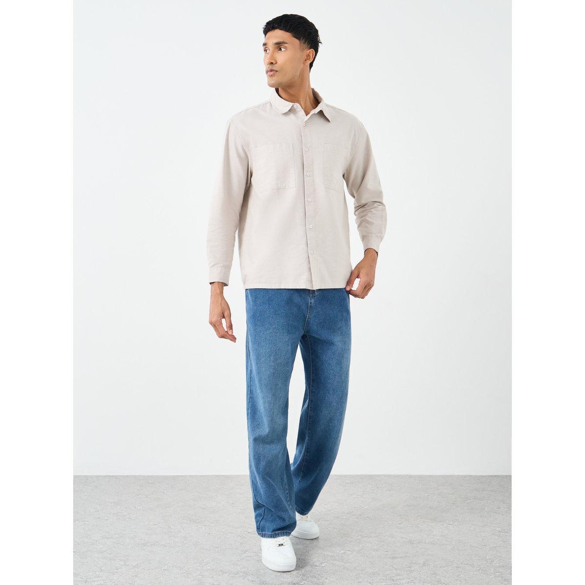 Styli Beige Relaxed Fit Shirt with Double Pocket-men-clothing-shirts-image-2