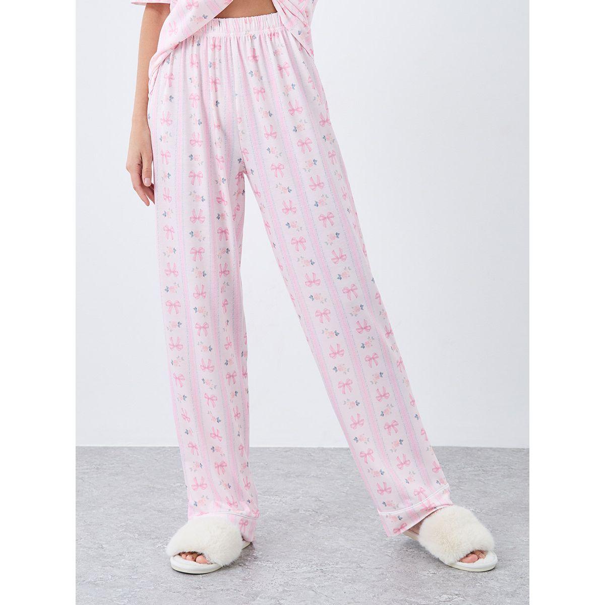 Styli Linear Bow Print Short Sleeve Shirt and Pyjama Set-women-clothing-nightwear-pyjamas-longsets-image-5