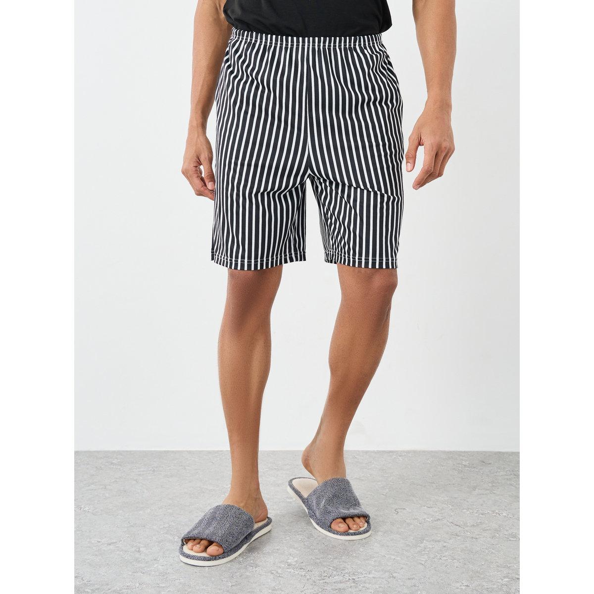 Styli Men Black Graphic T-Shirt and Striped Shorts Set-men-clothing-nightwear-sets-image-5