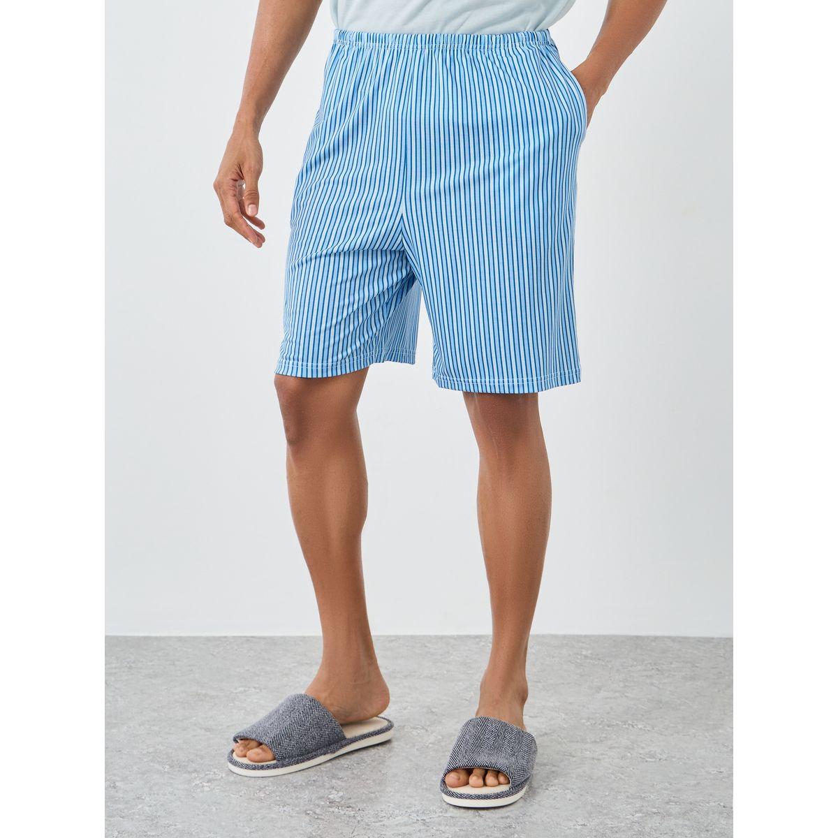 Styli Men Light Blue Graphic T-Shirt and Striped Shorts Set-men-clothing-nightwear-sets-image-5