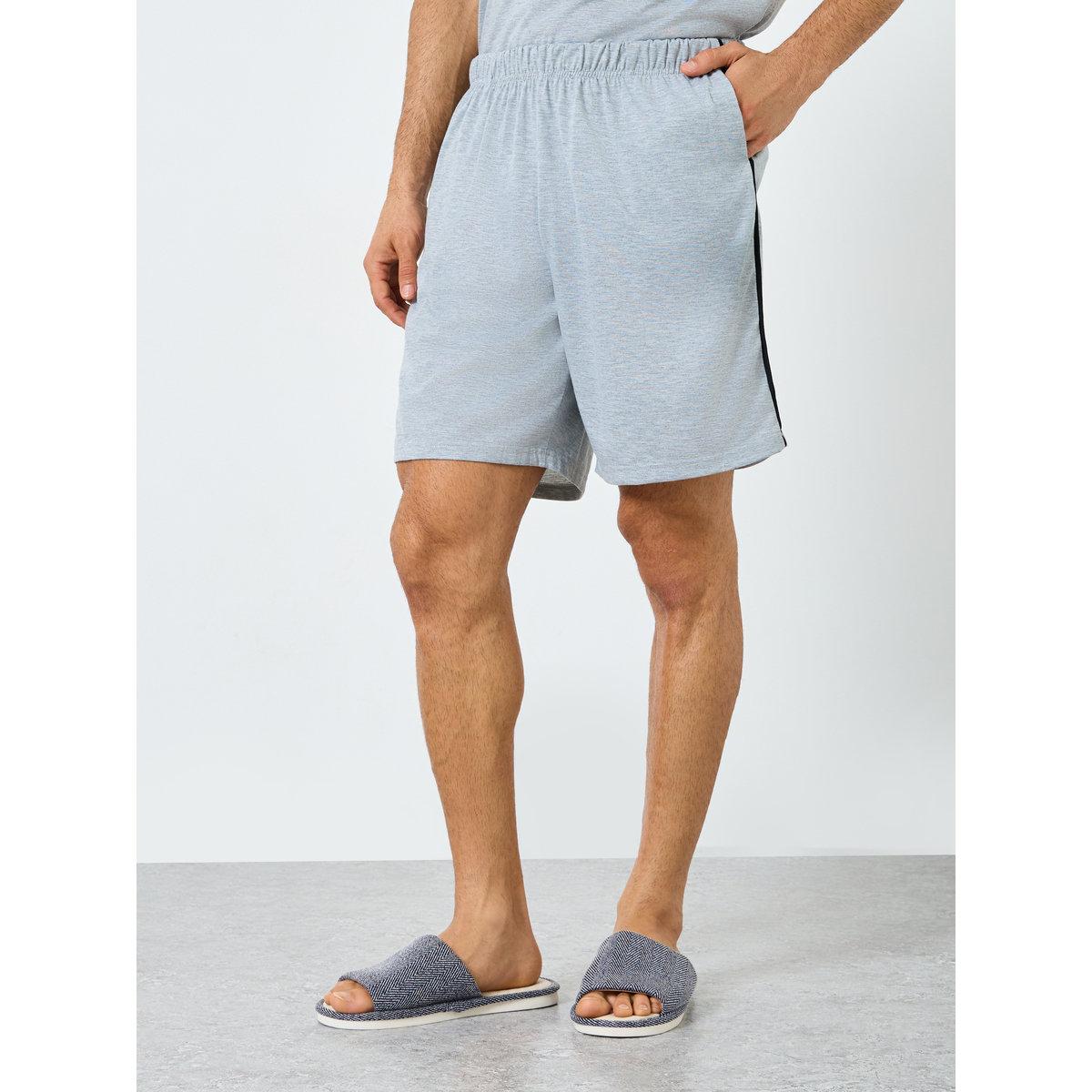 Styli Men Grey V Neck T-Shirt and Piping Detail Shorts Set-men-clothing-nightwear-sets-image-4
