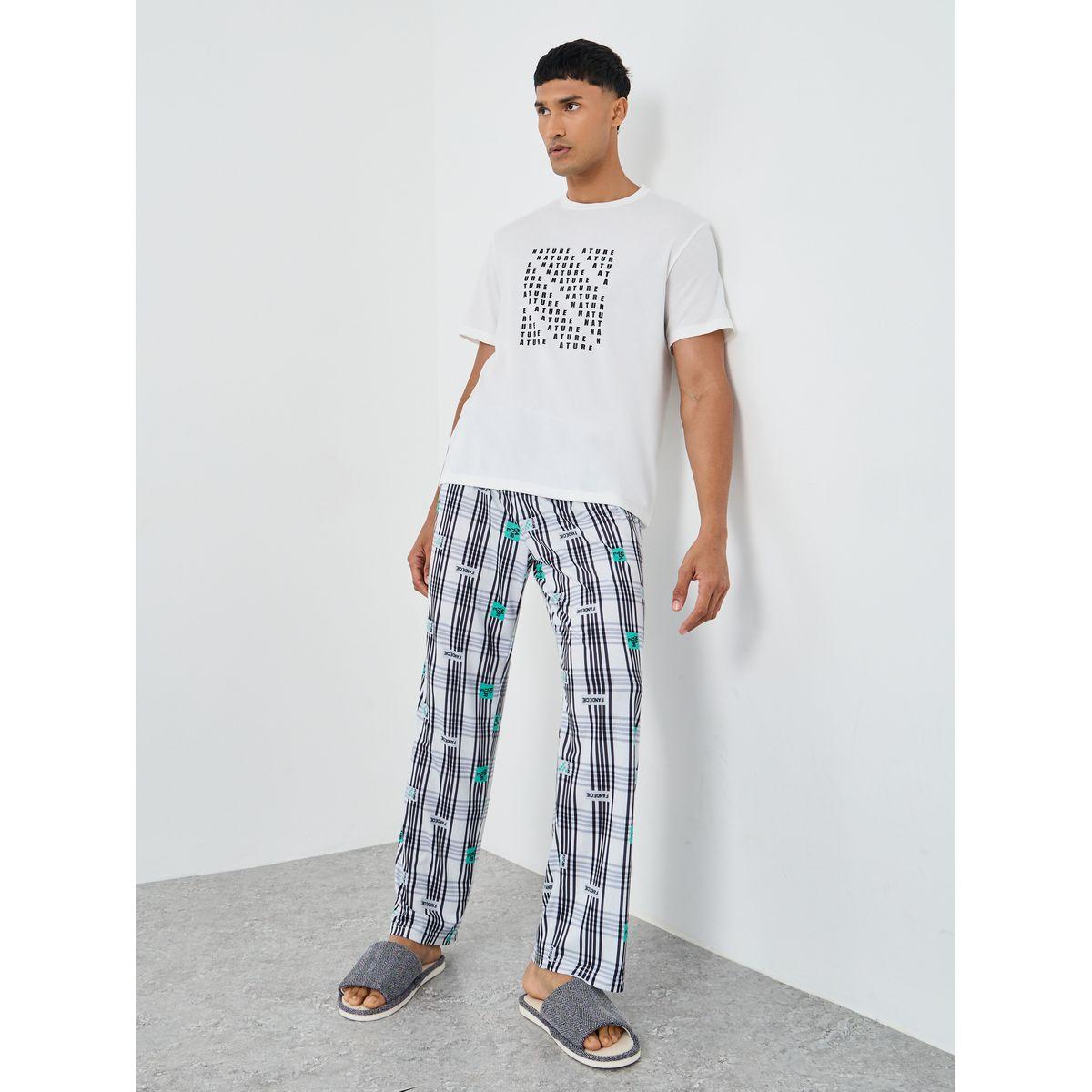 Styli Graphic Print T-Shirt and Checkered Pyjama Set-men-clothing-nightwear-sets-image-1
