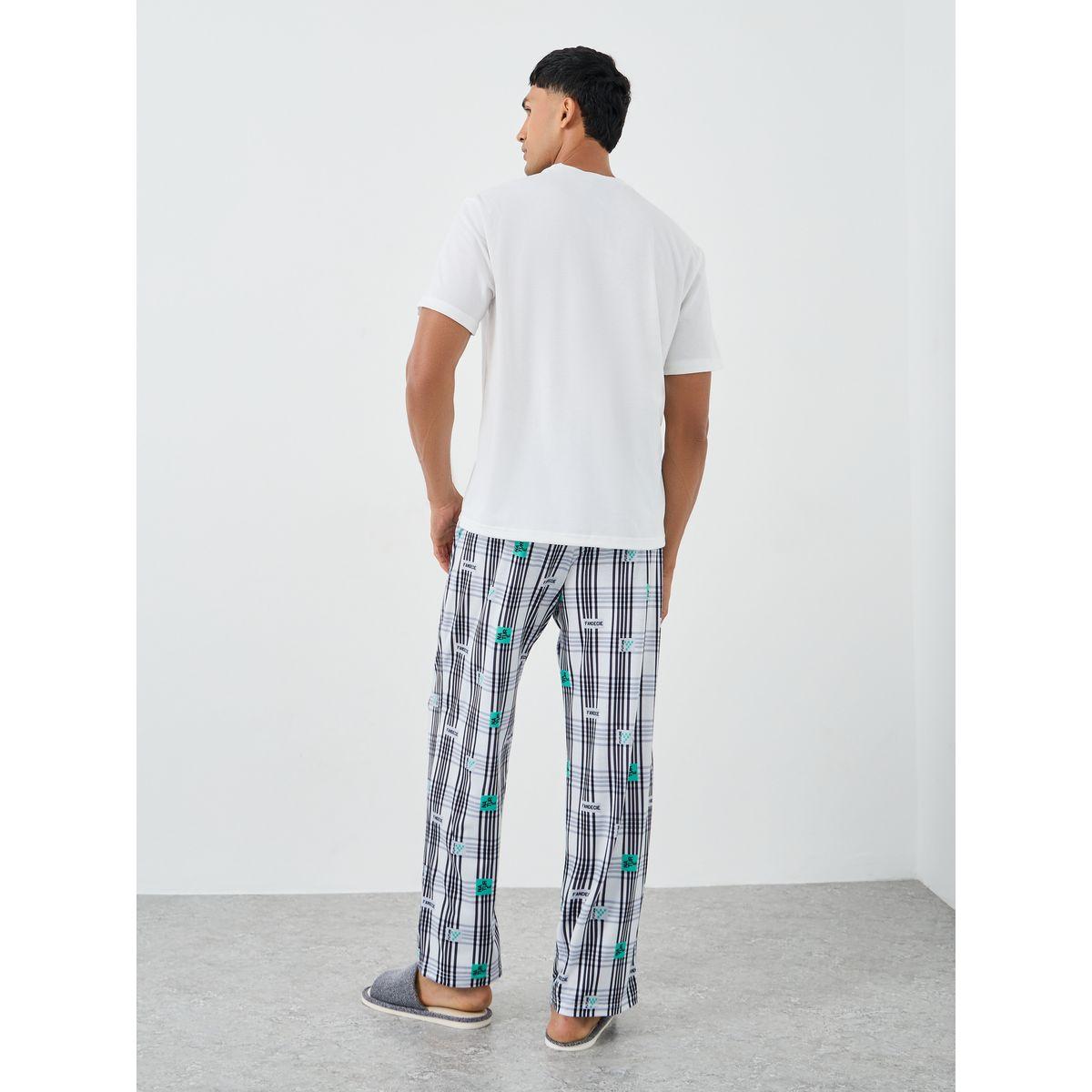 Styli Graphic Print T-Shirt and Checkered Pyjama Set-men-clothing-nightwear-sets-image-4
