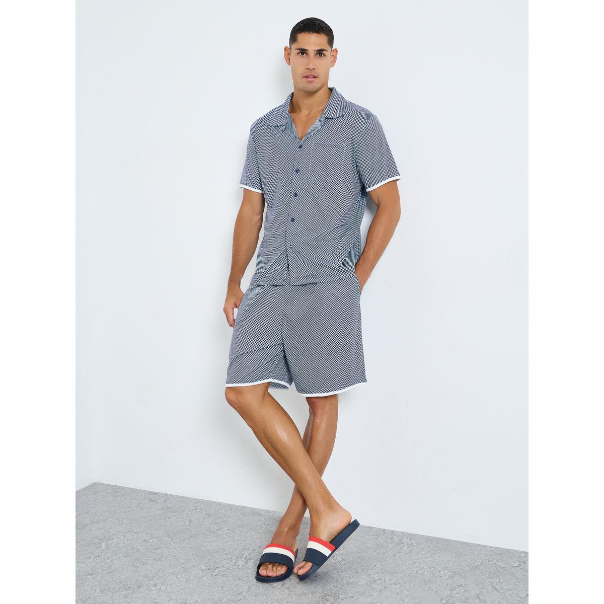 طقم من شورت بيجاما وقميص بطبعة مربعات-men-clothing-nightwear-sets-image-1
