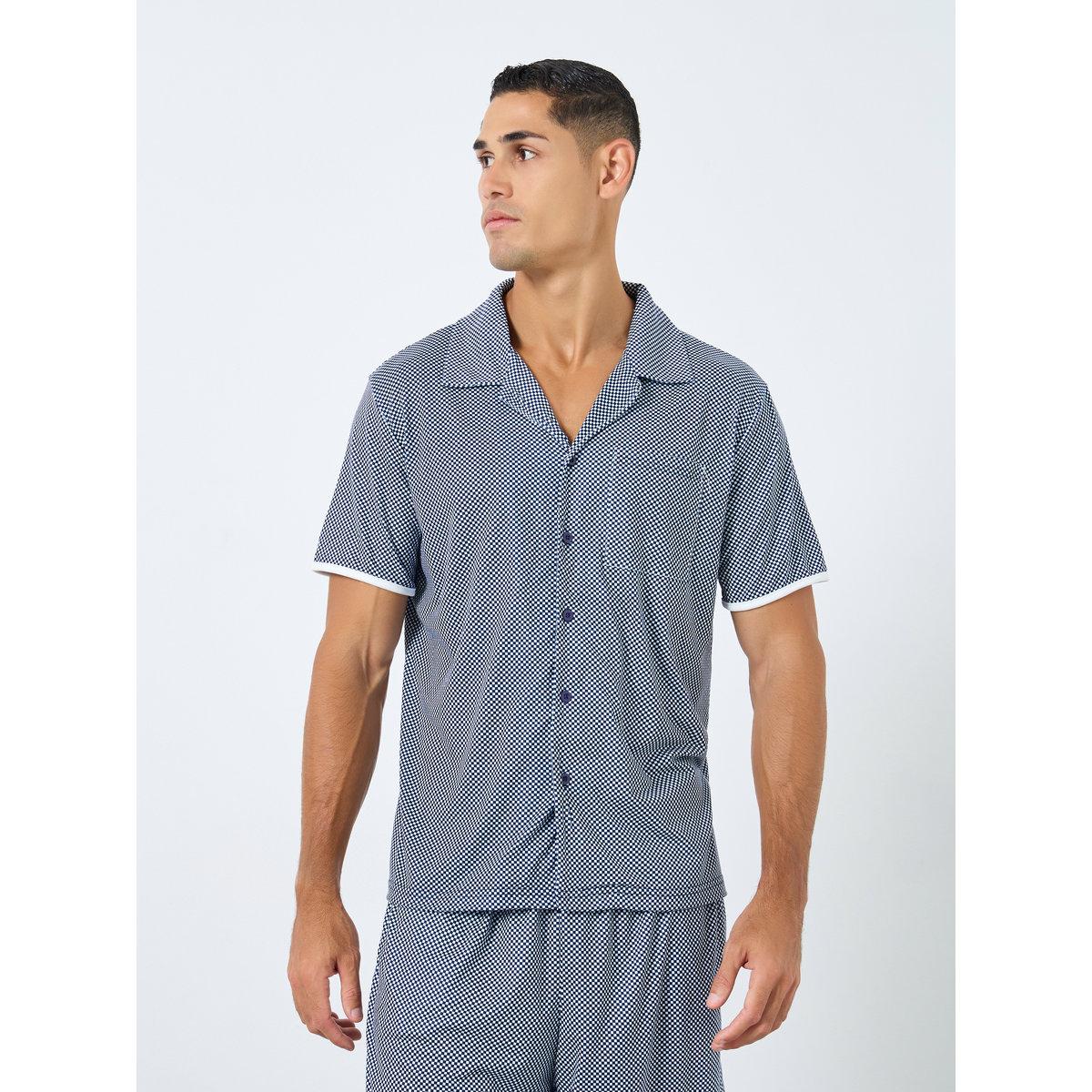 طقم من شورت بيجاما وقميص بطبعة مربعات-men-clothing-nightwear-sets-image-2