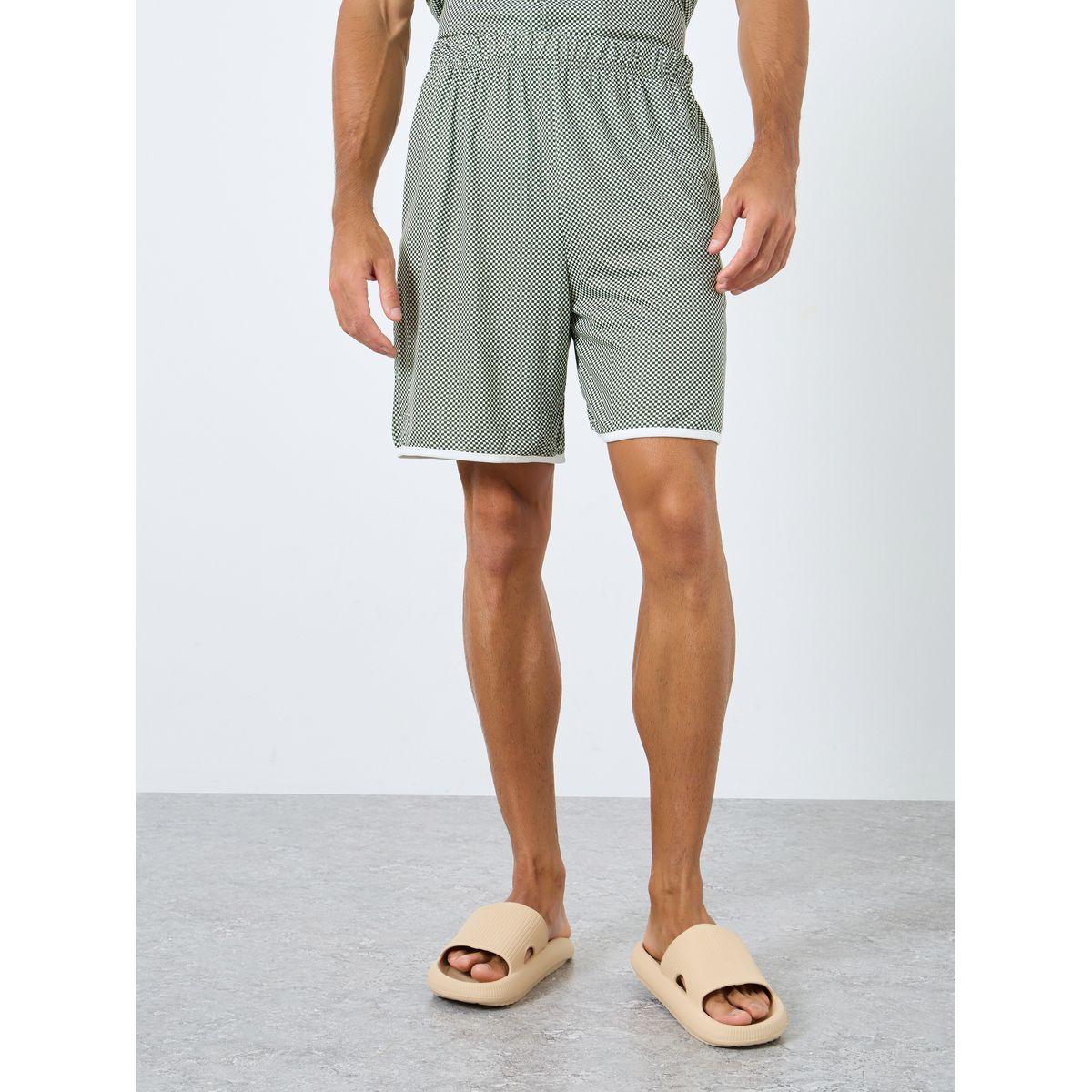 Styli Men Green Checked Print Knit Shirt and Shorts Set-men-clothing-nightwear-sets-image-5