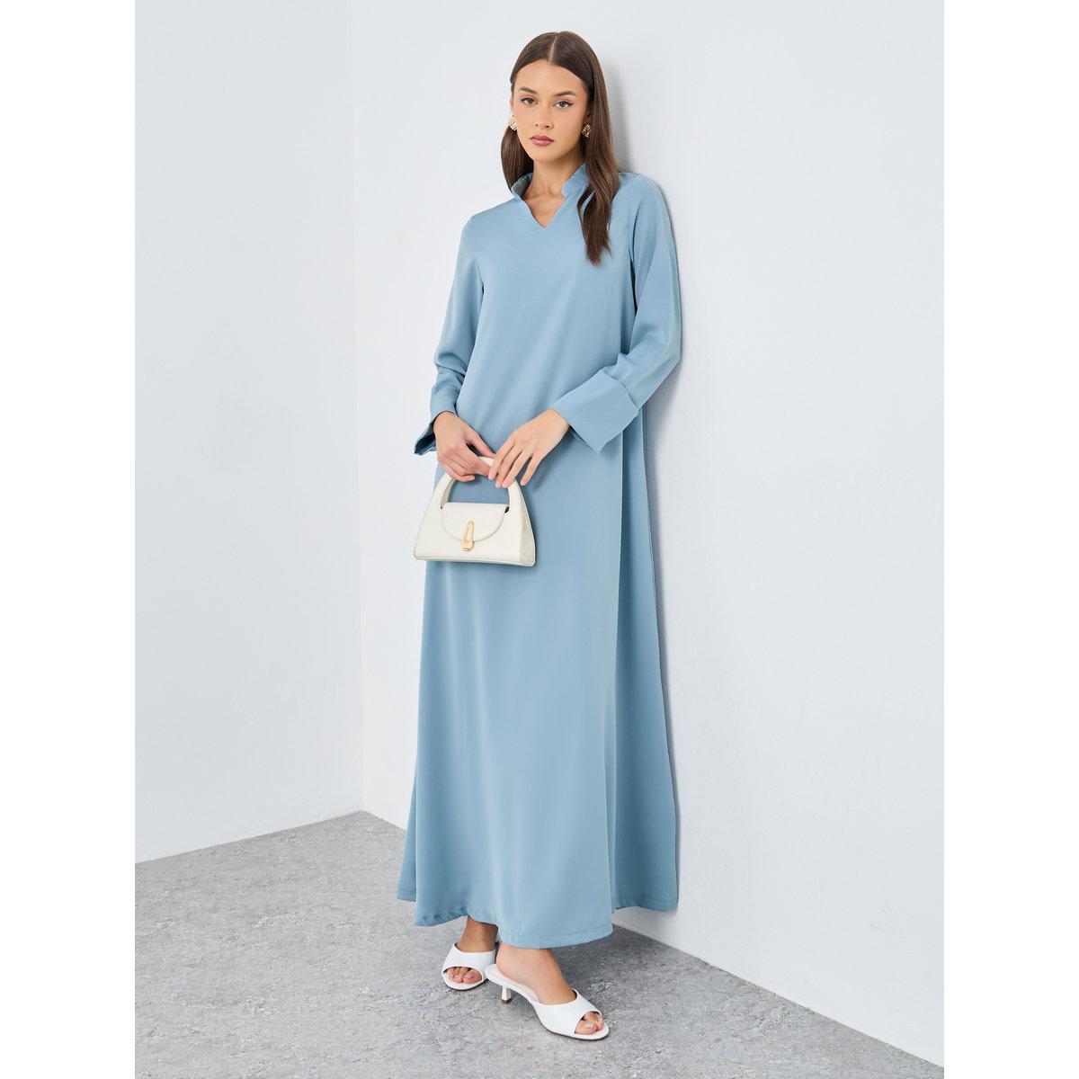 جلابية بياقة قائمة وأكمام بأساور-women-arabicclothing-jalabiyas-image-1