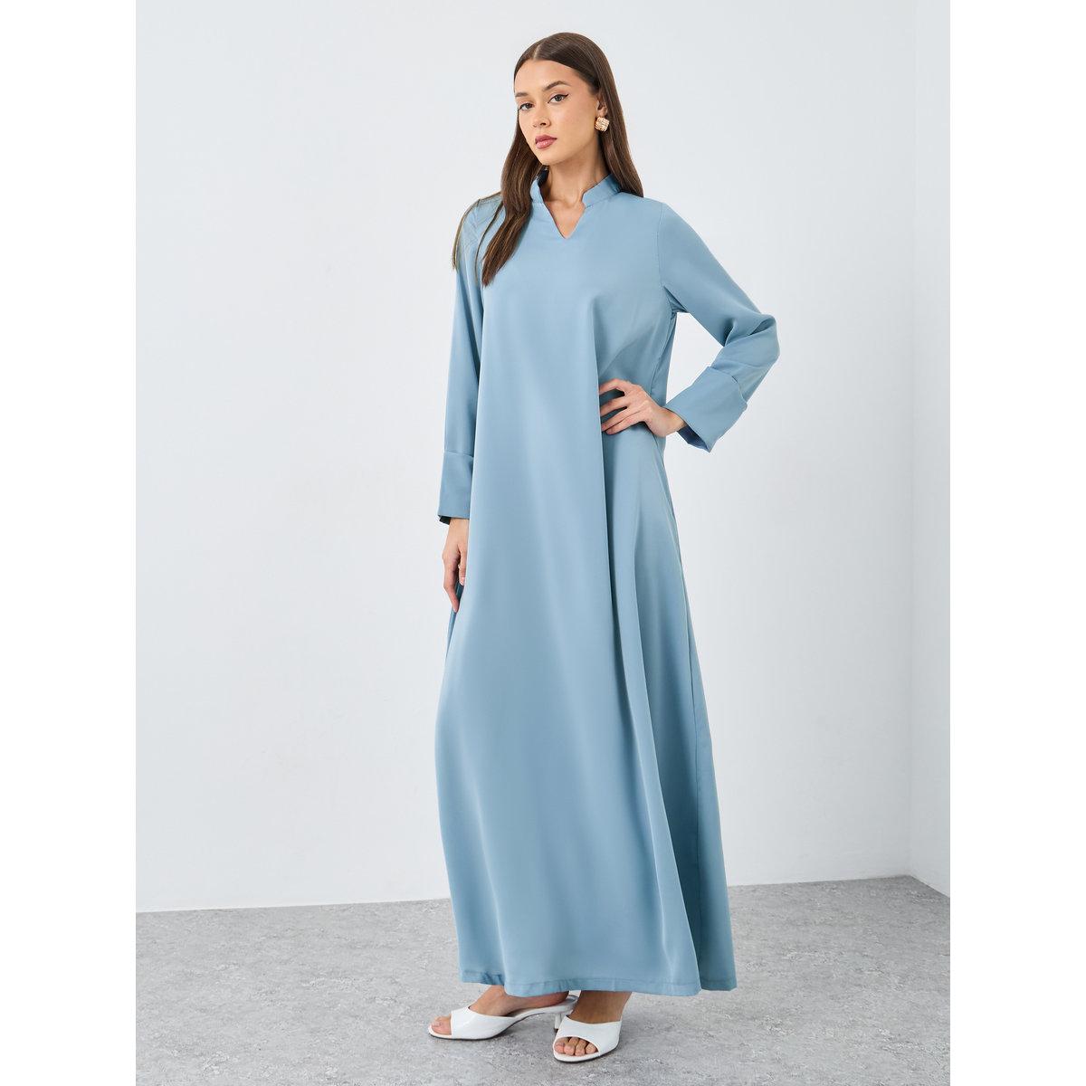جلابية بياقة قائمة وأكمام بأساور-women-arabicclothing-jalabiyas-image-2