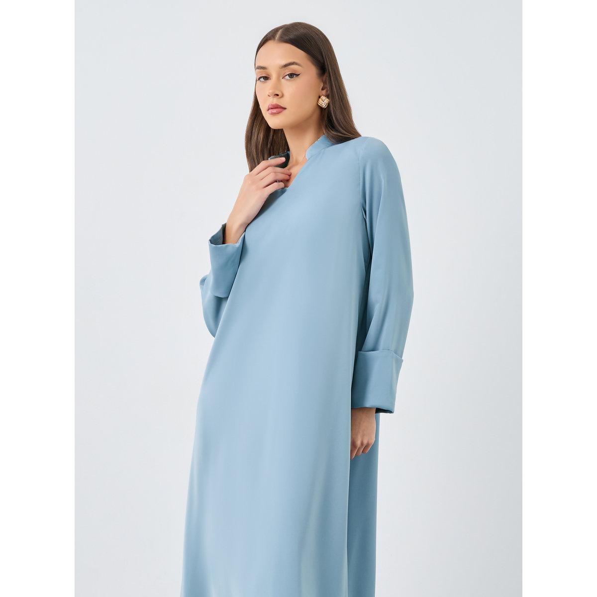 جلابية بياقة قائمة وأكمام بأساور-women-arabicclothing-jalabiyas-image-3