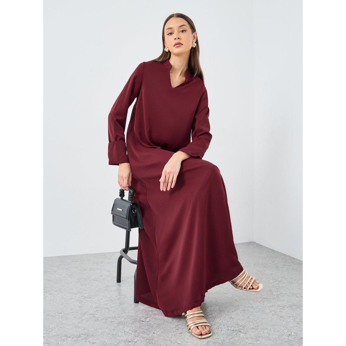 جلابية بياقة قائمة وأكمام بأساور-women-arabicclothing-jalabiyas-image-1