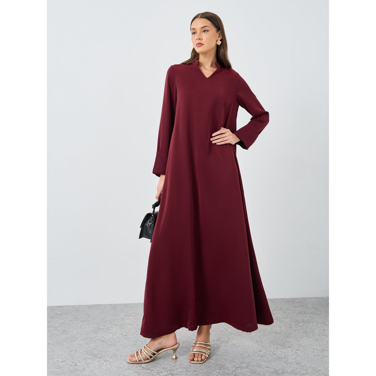 جلابية بياقة قائمة وأكمام بأساور-women-arabicclothing-jalabiyas-image-2