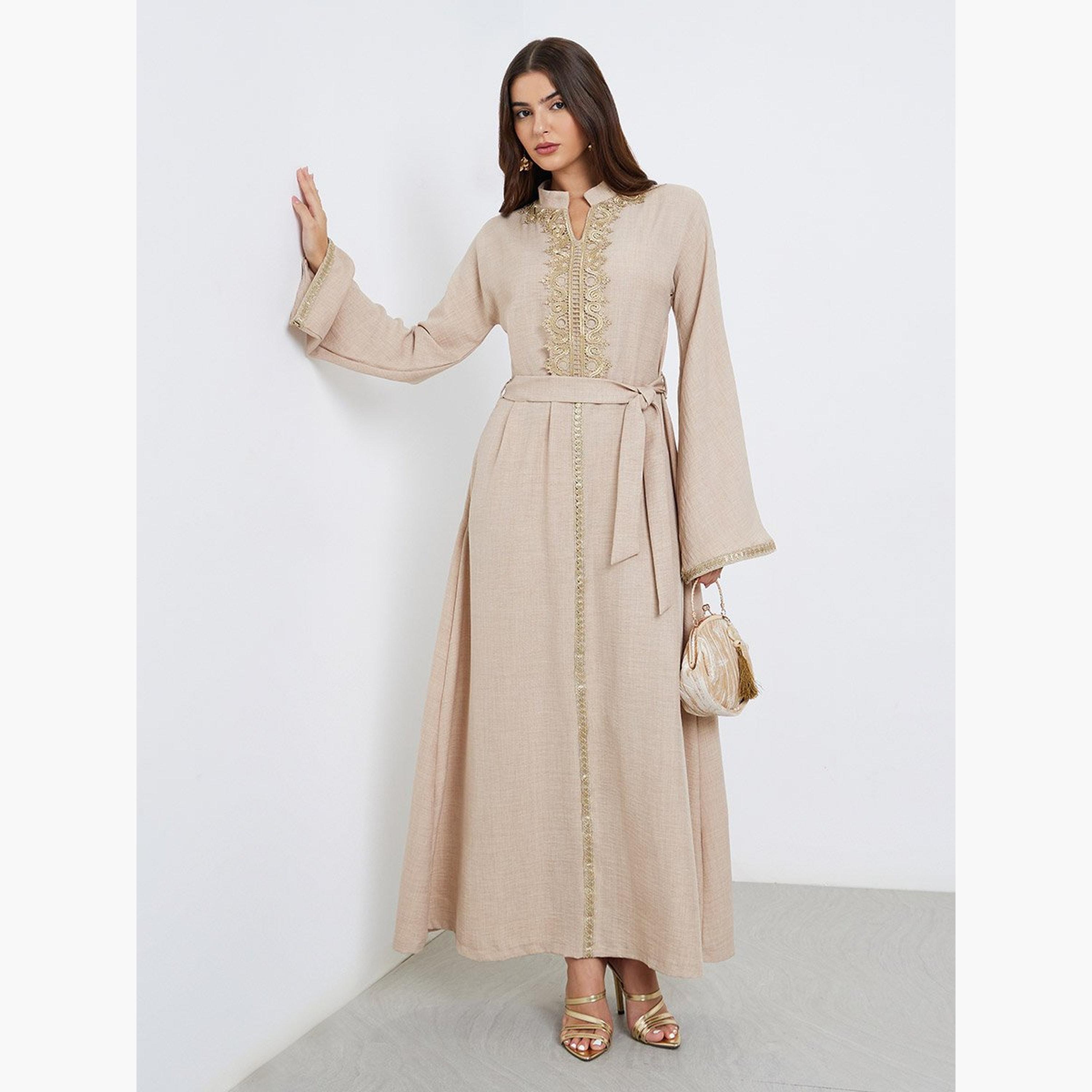 أميرة x ستايلي جلابية بتفاصيل دانتيل مع ربطة خصر-women-arabicclothing-jalabiyas-image-1