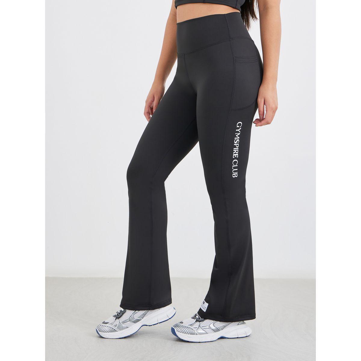 Styli Gymspire Edition - Label Broad Waist Side Pocket Flared Leggings with and Text Detail-women-clothing-sportswearandactivewear-bottoms-leggings-image-2