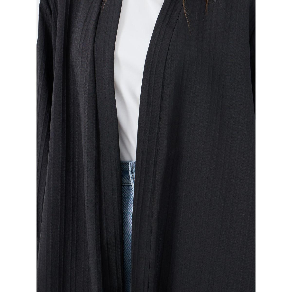 Styli Women Black Front Open Textured Abaya-women-arabicclothing-abayas-image-3
