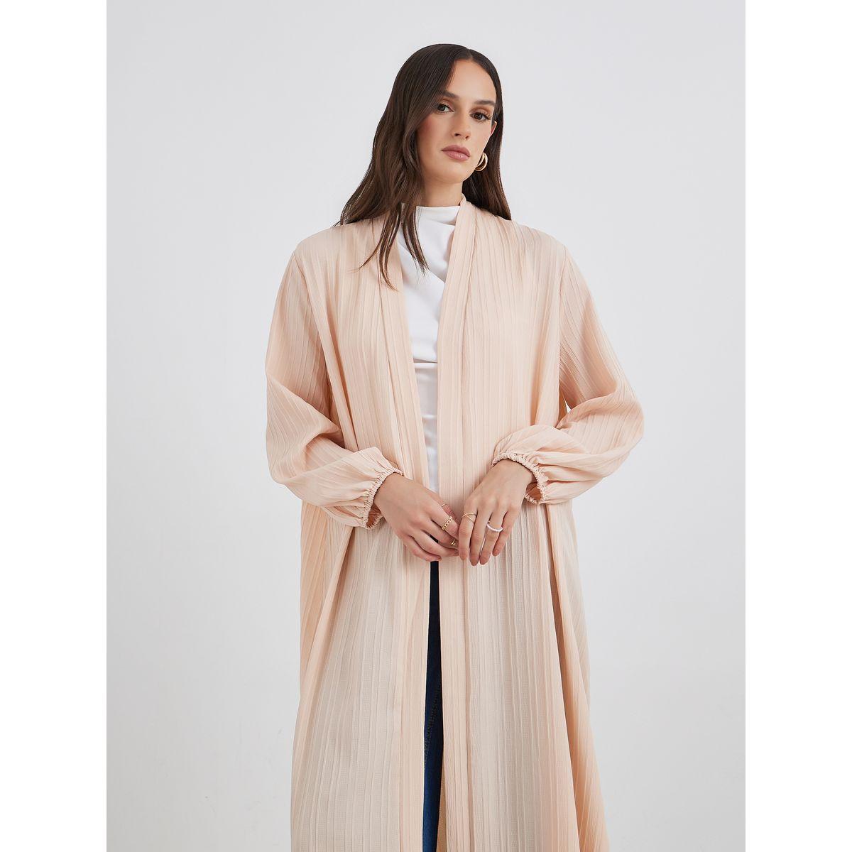 Styli Women Pink Front Open Textured Abaya-women-arabicclothing-abayas-image-3
