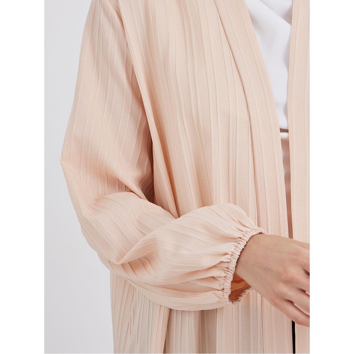 Styli Women Pink Front Open Textured Abaya-women-arabicclothing-abayas-image-4